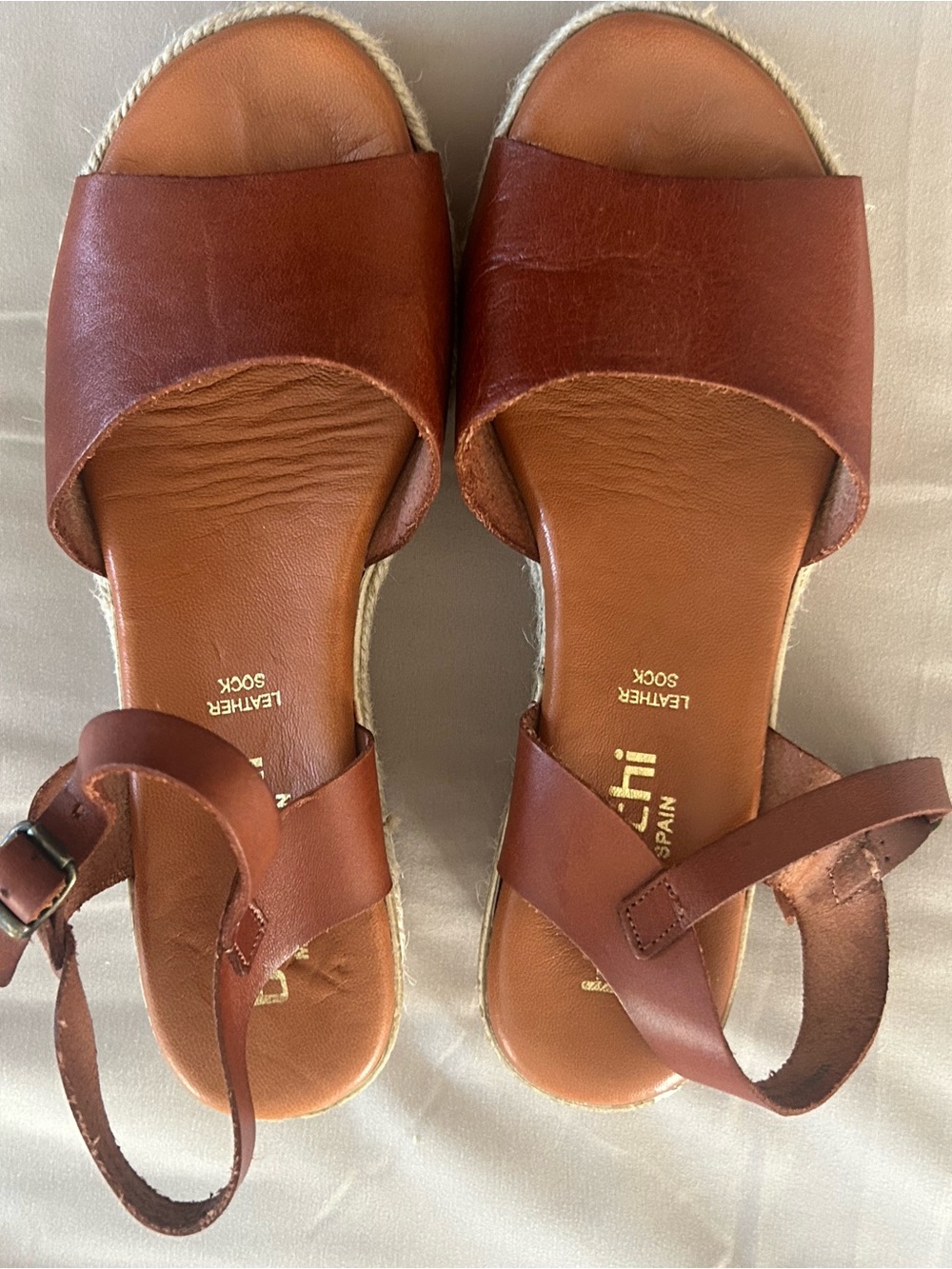 Women's Brown Leather Slide Sandals with Ankle Strap